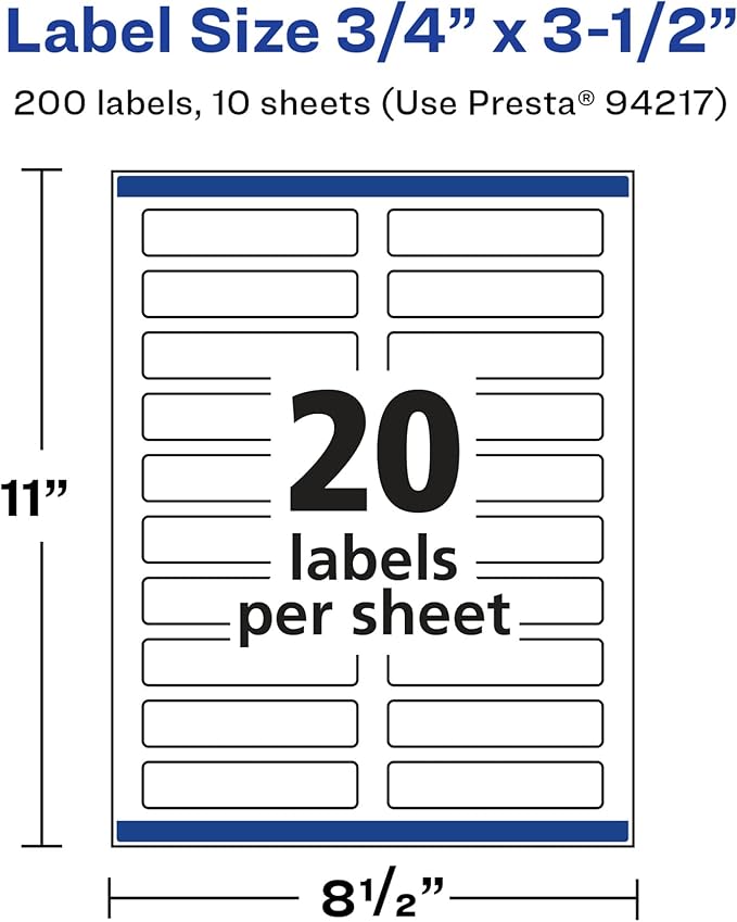 Avery Glossy White Rectangle Labels, Sure Feed Technology, 0.75" x 3.5", 200 Glossy White Labels, Print-to-The-Edge, Permanent Adhesive, Laser/Inkjet Printable
