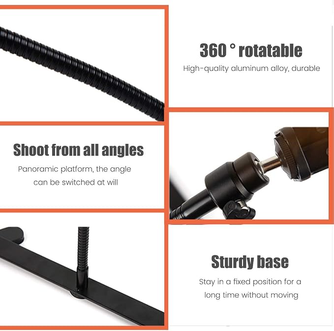 Ajustable Tripod with Cellphone Holder Overhead Phone Mount Table Top Teaching Online Stand for Live Streaming and Online Video and Food Crafting Demo Drawing Sketching Recording