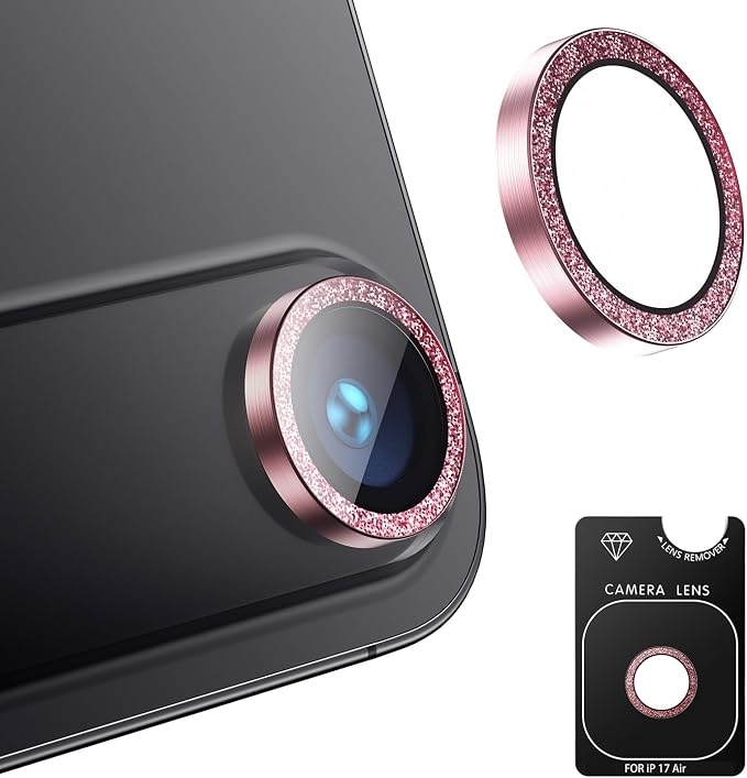 Korecase for iPhone 17/iPhone 16/iPhone 16 Plus Camera Lens Protector Bling 9H Tempered Glass Anti Scratch Camera Screen Protector Shockproof Film Metal Ring Lens Protector Glitter-Black