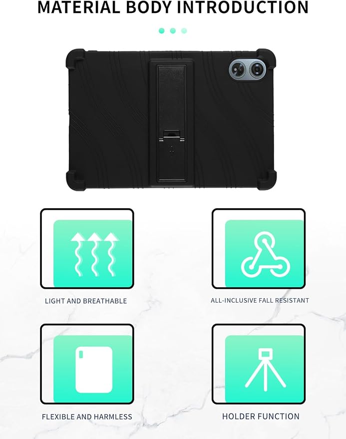 Case for Odea A12 Android 15 Tablets 12 Inch Tablet 2025- Soft Silicone Shock Proof Lightweight Stand Rubber Shell Protective CoverKids Friendly Soft Silicone Adjustable Stand CoverBlack