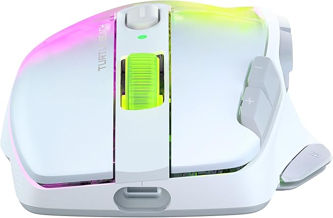 Turtle Beach Kone XP Air Wireless RGB Gaming Mouse, 19000 DPI Optical Sensor, 100-hour Rechargeable Battery & Charging Dock, 29 Programmable Inputs, Ergonomic Design, Bluetooth, 4D Wheel – White