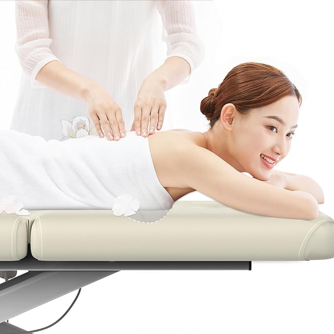 pouseayar Heavy Duty Electric Massage Table, Electric Lift and Electric Backrest 2 Motor Adjustable for Treatment/Medical Spa/Facial Bed/Beauty Bed/Massage Bed and More - 32 Wide x 75 Long - White