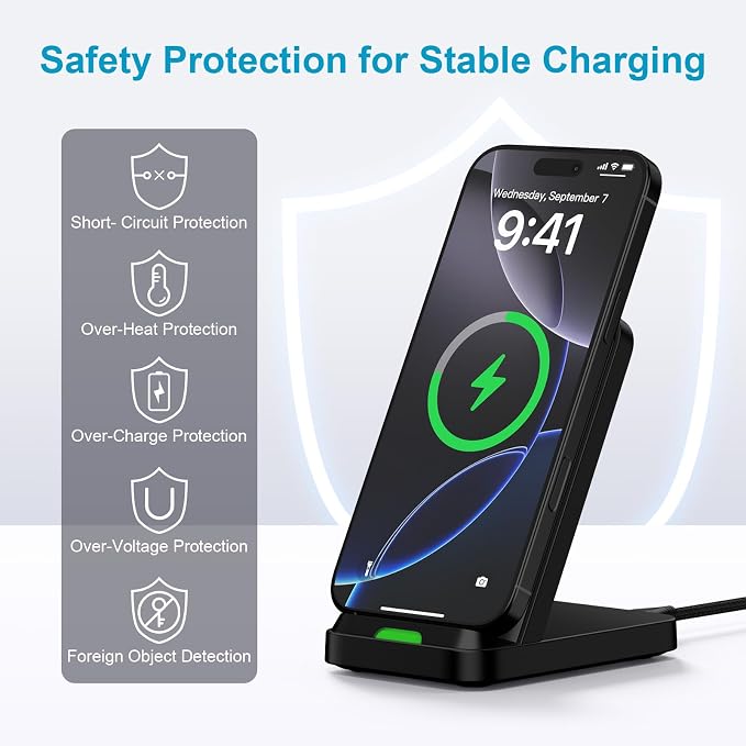 15W Samsung S26 Wireless Charger Fast Charging Stand for Galaxy S26 Ultra | Android Wireless Charging Station with QC Adapter for Samusng S26/S25 Ultra/S24/Z Flip7 Pixel 10a 10 9 Pro XL/Fold iPhone 17