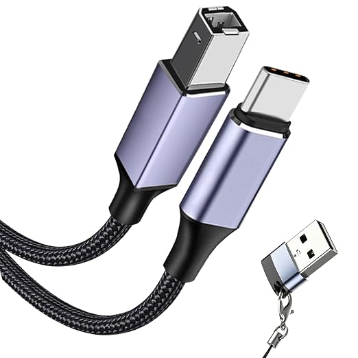 2 in 1 USB Type C to USB B 2.0 Printer Cable 2M USB C MIDI Cable | 6.6Ft Nylon USB A to USB B Priner Cable for Scanner MIDI Keyboard Digital Piano DAC &amp Audio Interface