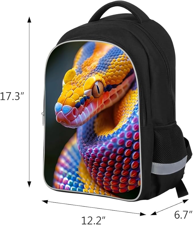 Kids Backpack Lightweight Durable Medium Teens Kids Backpack for School Boys and Girls Bookbag with Adjustable Shoulder Straps & Padded Back 17 Inch School bags with 3D Snake Reflective Cartoon