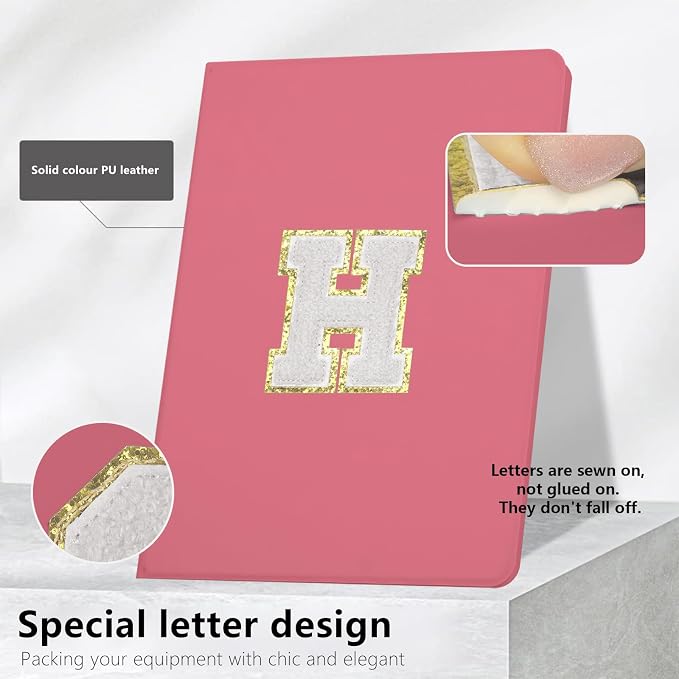 for iPad 9th Generation 10.2 Inch 2021/2020/2019 Case Initial Chenille Letter Suture Personalized for iPad 9th/8th/7th Generation Case with Auto Sleep/Wake Pencil Holder (Black A)
