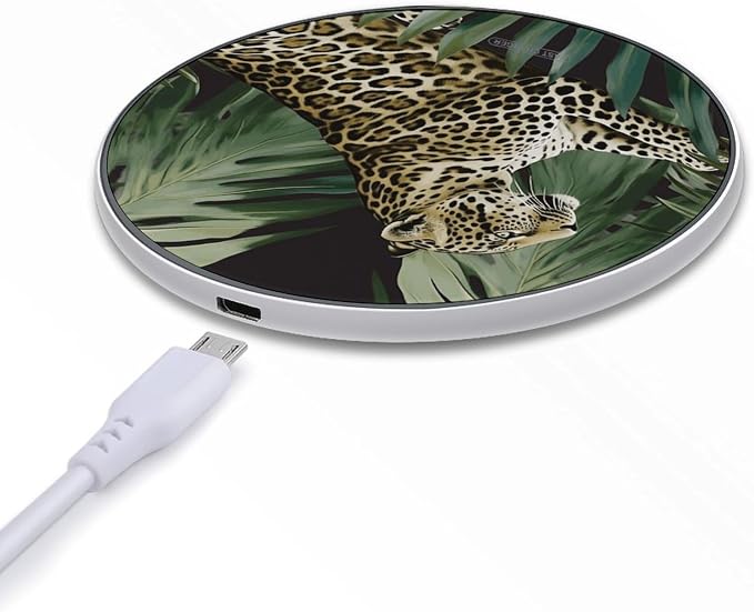 Leopard Palm Leaf Wireless Charger Portable Fast Charging Pad Lightweight Wireless Charging Pad 10W Slim Charging Station for Phone Charger Mat for Travel Home Office Desk