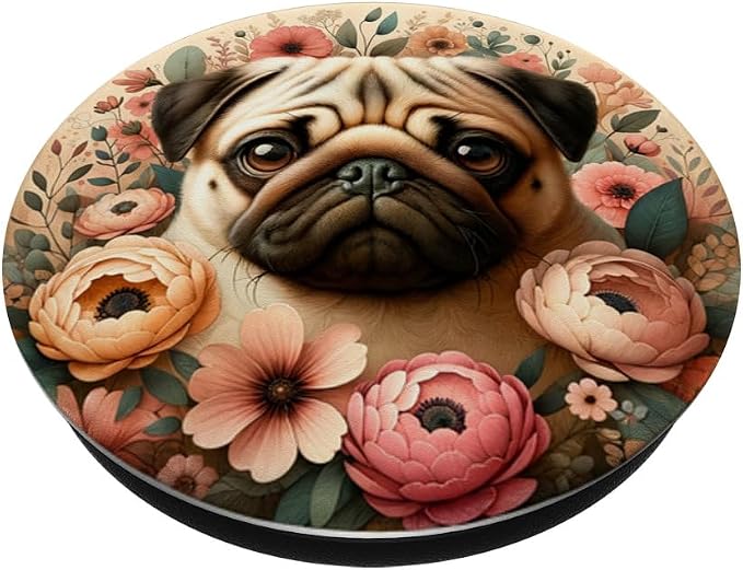 Pug Cute Dog Flowers Boho Cute Puppy Dog Lover PopSockets PopGrip for MagSafe