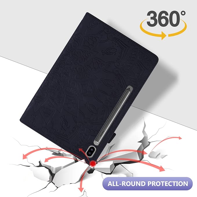 Dteck Case for Samsung Galaxy Tab S9 FE+ Plus 5G Tablet Case 12.4 2023 with Pencil HolderPU Leather Embossed Flower Cat Folio Multi-Angle Viewing Stand Shockproof Protective Tablet 12.4 CoverBlue