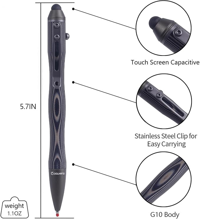 5.7'' G10 EDC Bolt Action Pen Touch Screen Stylus Model 5375-N | Refillable ballpoint ink G10 body with pocket clip ergonomic grip comes with a free refill
