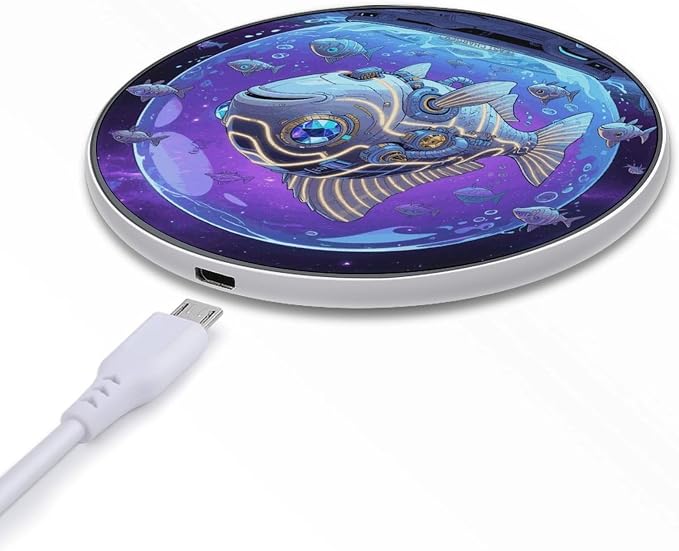 Fish Wireless Charger with USB CableAluminum Alloy Frame 10W Max Compatible Fast Wireless Charging Pad- 3.2ft Cable Included for Travel Home Office Desk