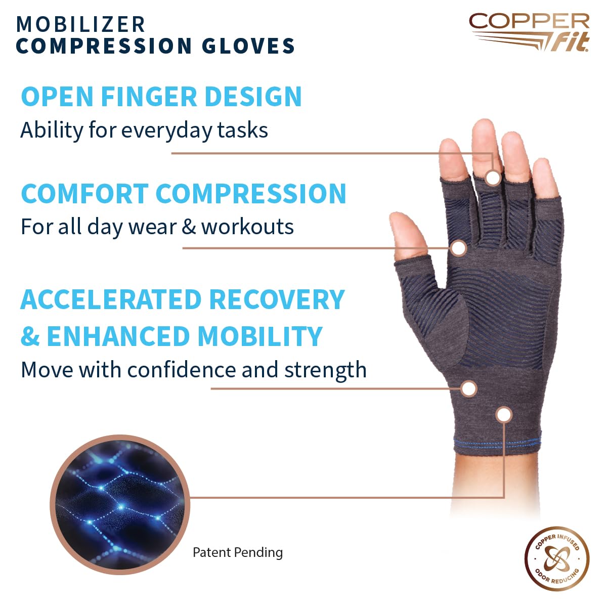 Copper Fit Mobilizer Compression Gloves (Small,Medium)