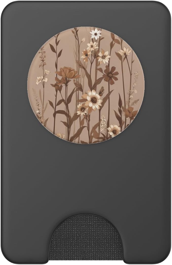 Cute Girly Brown Floral Pattern Illustration Print PopSockets PopWallet for MagSafe