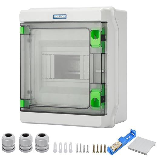 Mollom 6 Way HA Series Power Distribution Box with Bus Bars and Din Rail for Miniature Circuit Breaker MCB,Waterproof IP66,Solar Power Distribution Panel for Indoor and Outdoor Use