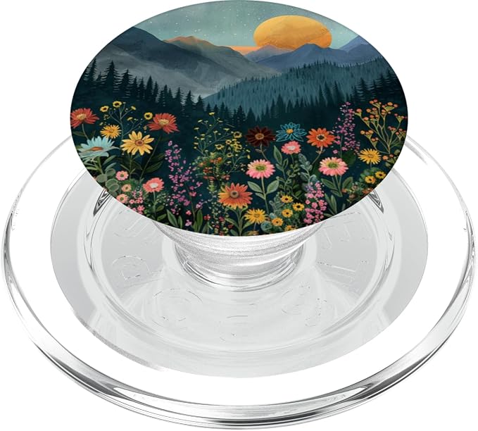 Floral Mountain Sunset Pine Tree Forest Nature PopSockets Adhesive PopGrip