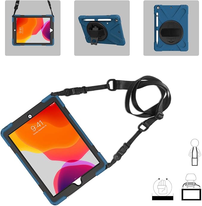 ProCase Rugged Case for iPad 9th/ 8th/ 7th -Teal | Heavy Duty Shockproof Protective Cover with Strap for 10.2 iPad 9/8/7 (2021/2020/2019)