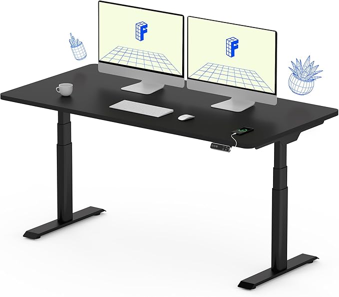 FLEXISPOT E6 Pro Oval Leg Dual Motor 3 Stages Standing Desk 55x28 Inch Whole-Piece Board Electric Height Adjustable Electric Sit Stand Up Desk 150KG Load Capacity (Black Frame + Black Desktop)