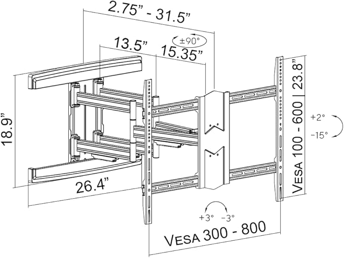 ynVISION.DESIGN Heavy Duty TV Wall Mount for 65–100” TVs, XXL Full Motion Bracket Extends 31.5”, Tilt Swivel Leveling, 154 lbs Capacity, Max VESA 800x600, Fits Flat, LED, LCD, OLED, 4K, Smart TVs
