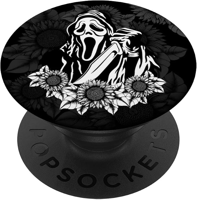 Horror with Sunflowers Scary Movies Lovers Halloween PopSockets Adhesive PopGrip