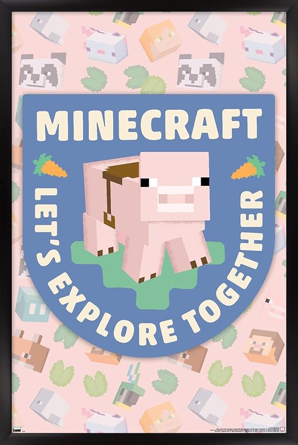 Trends International Minecraft - Let's Explore Together Wall Poster, 22.4L x 14.7W, Black Framed Version