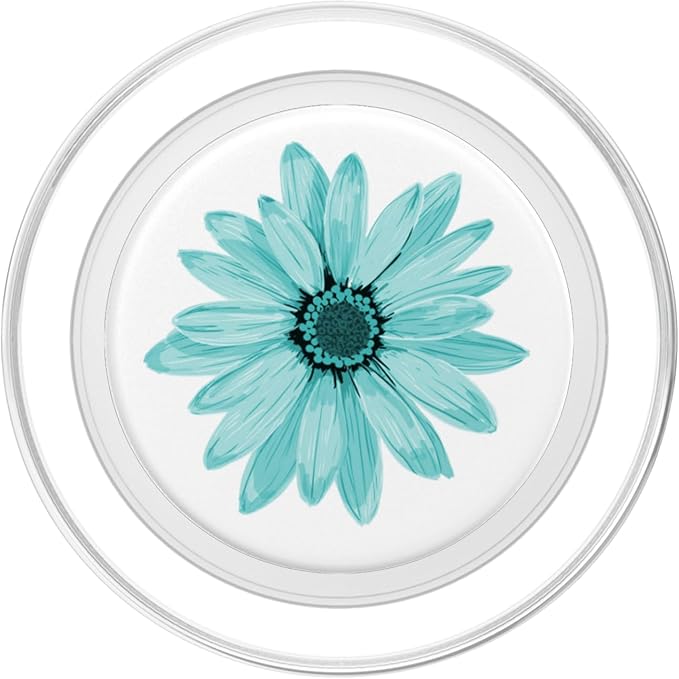 Floral Cell Phone Holder Pop Up Phone Grip White Teal Flower PopSockets Adhesive PopGrip