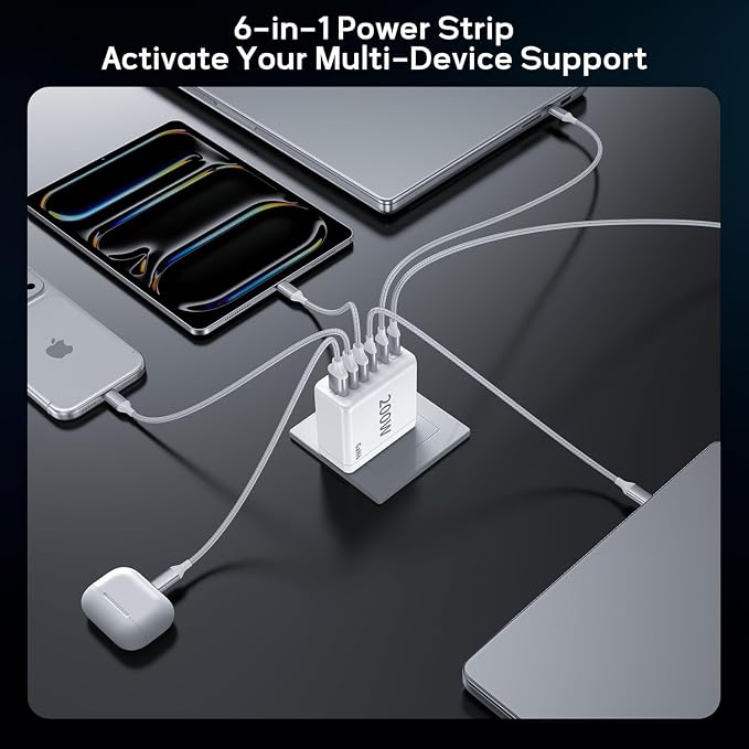 2 Pack USB C Charger Block 200W GaN Super Fast Charger Type C Fast Charging 6 Port Foldable PD Charging Station for All Phone/Android Samsung Galaxy S25/S24/MacBook iPad