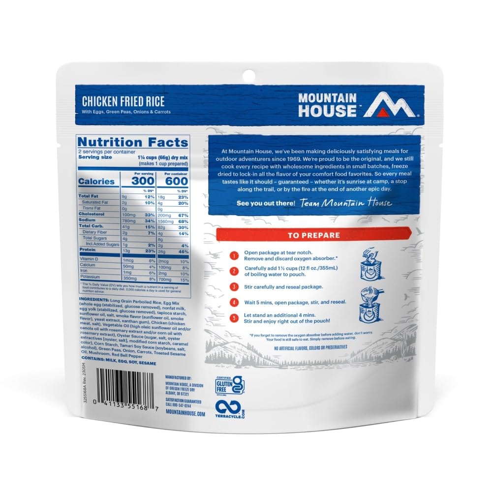 Mountain House Chicken Fried Rice | Freeze Dried Backpacking & Camping Food | Gluten-Free | 2 Servings