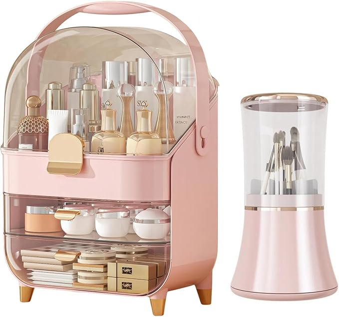 Makeup Organizers for Vanity, Skincare Organizers Cosmetic Display Cases with Transparent Cover, Teen Girls Gift for Bathroom Countertop, Lipstick Organizer