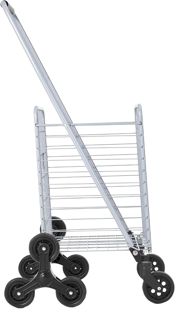 VEVOR Grocery Shopping Cart, 45L Stair Climbing Shopping Cart with 360° Rolling Swivel Wheels, Stair Climber Utility Cart with Tri-Wheels, Foldable Collapsible & Lightweight for Laundry Travel, Silver
