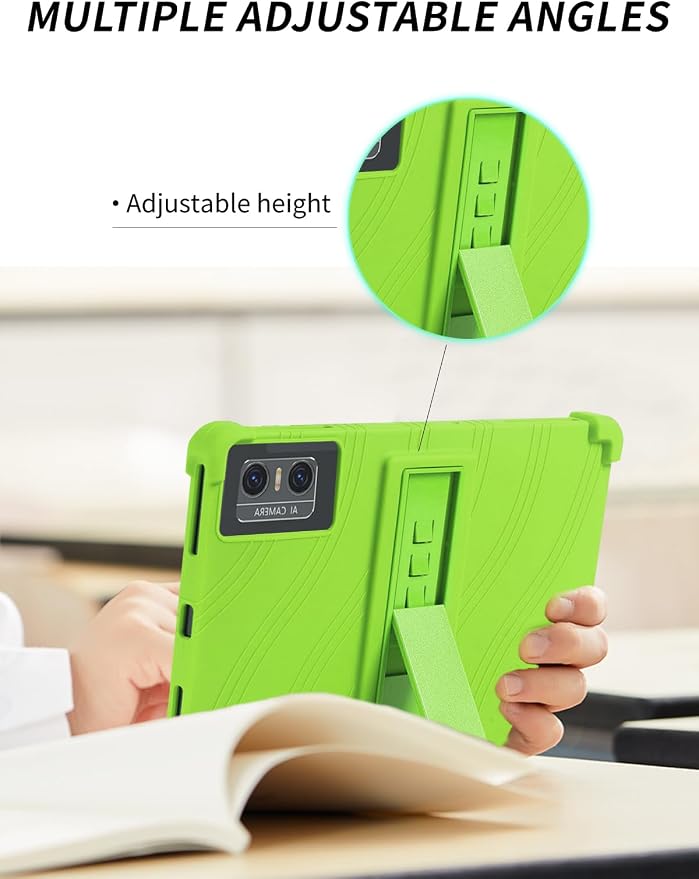 Case for DOMATON D105 Android 14 Tablet 2025 Tablets 10 inch，WUNIAK Shock Proof Lightweight Stand Rubber Shell Protective CoverKids Friendly Soft Silicone Adjustable Stand CoverBlack