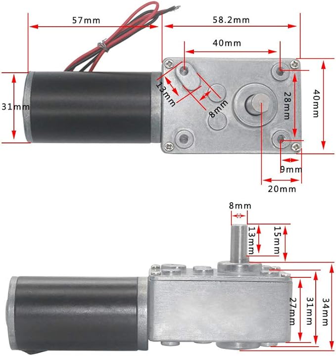 Reversible Gear Motor, DC 24V 8mm Shaft Gear Motor High Torsion Electric Turbo Speed Reduction Motor for Curtain Machine Advertising Equipment Window Opener (20RPM)