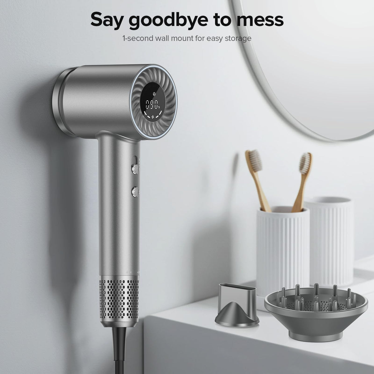Hair Dryer, 150000 RPM Brushless Motor with 500M Negative Ions, Fast-Dry Lightweight Design, ThermoControl & Magnetic Nozzle/Diffuser, Low Noise Salon Blow Dryer for All Hair, Travel, Home