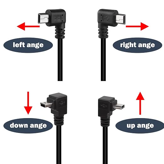 QIANRENON 90 Degree Angle Mini USB Panel Flush Waterproof Extension Cable Mini USB 5 Pin Right Angle Male to Female Panel Mount Cable Threaded to Dashboard or Panel28cm/11in (Down Bend)