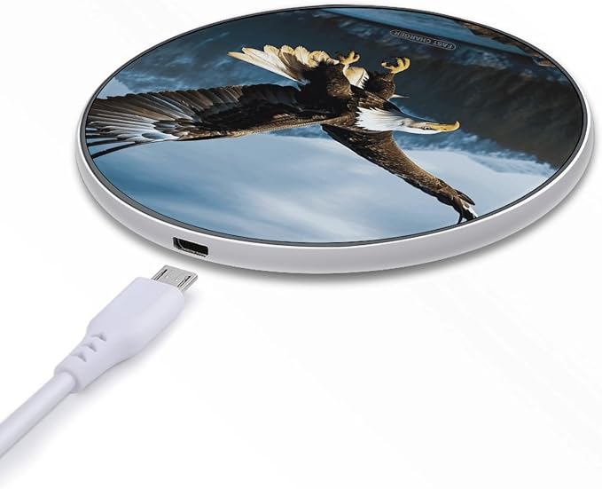 Eagle at Hunting Wireless Charger Fast Charging Pad | Anti-Slip Qi Certified Wireless Charging Pad for All Phones with Wireless Charging Function for Home Office Travel