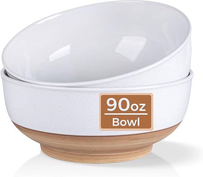 AmorArc 9.8’’ Extra Large Ceramic Salad Bowls, 90 OZ Serving Bowls Set of 2, Stoneware Oversized Bowls with Rustic Terracotta Underside for Salad, Soup and Dinner. Large Bowls for Entertaining&Gift