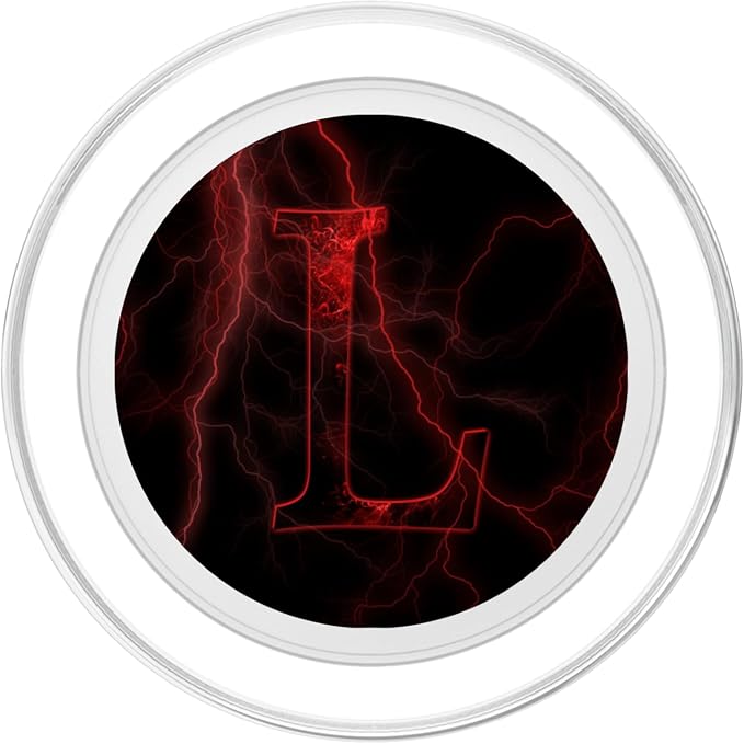 Red Lightning abstract Letter L Monogram on black PopSockets Adhesive PopGrip