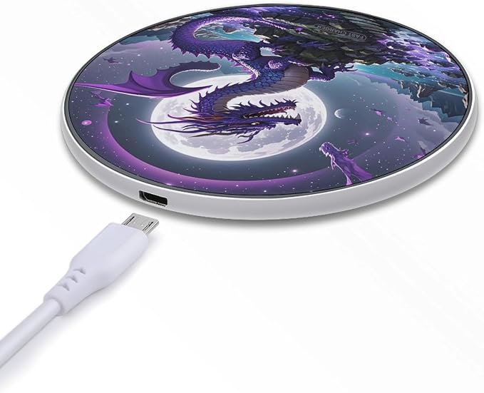 Purple Dragon Moon Wireless Charger Aluminum Alloy Frame 10W Fast Charging Pad with Indicator Light 6mm Thin &amp Portable Wireless Charging Pad for Travel Home Office Desk