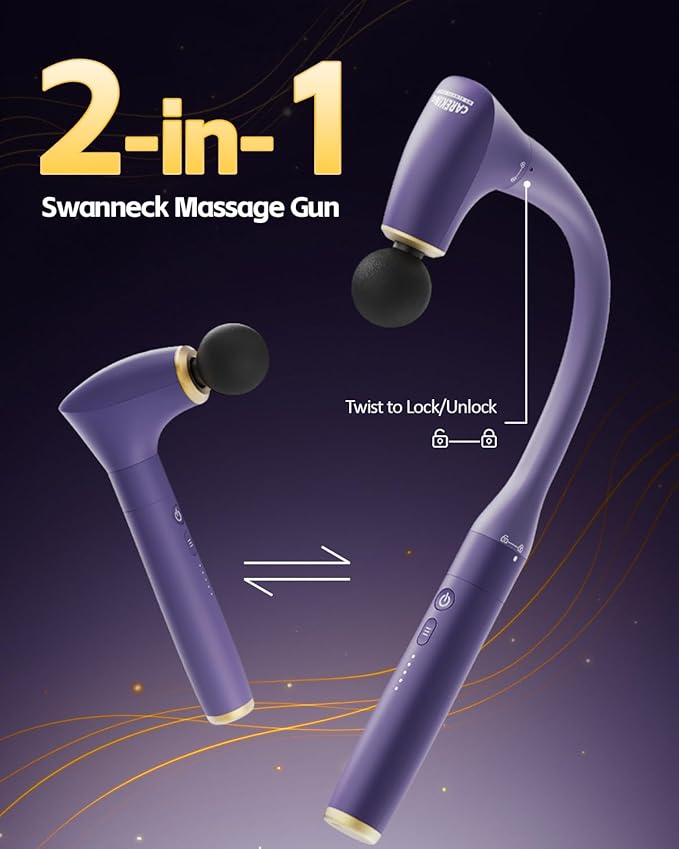 CAREKING 2-in-1 Detachable Muscle Massage Gun Deep Tissue with 20'' Extension Handle, Back and Neck Massager for Pain Relief, Handheld Massager for Shoulder Lower Back Leg Waist, Purple