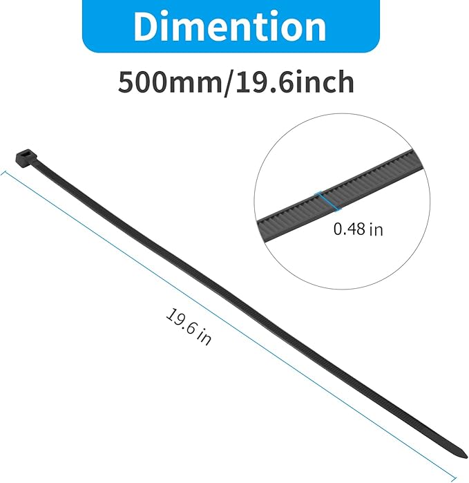XINGO 20 inch Black Zip Ties Heavy Duty 40 PCS, 250 LBS Ultra Strong Plastic Wire Ties, Large Cable Ties Extra Long Tie Wraps, Indoor and Outdoor UV Resistant