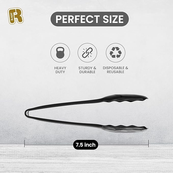12 Pack 9 Inch Large Plastic Serving Tongs For Buffet - Plastic Serving Utensils For Hot And Cold Food - Disposable Serving Tongs For Parties, Holidays And Gatherings (Black)