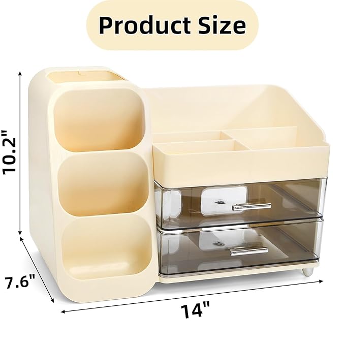 Makeup Organizer with Drawers, Large Capacity Cosmetics Display Case for Vanity, Countertop Storage Organizer for Office Bathroom, Beauty and Skincare Holder for Lipstick Brush Eyeshadow