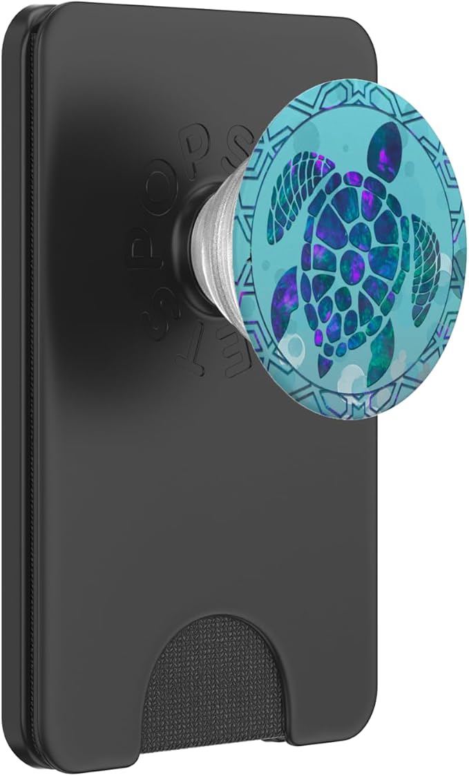 Teal Blue Purple Turtle and Geometric design On Light Blue PopSockets Adhesive PopGrip