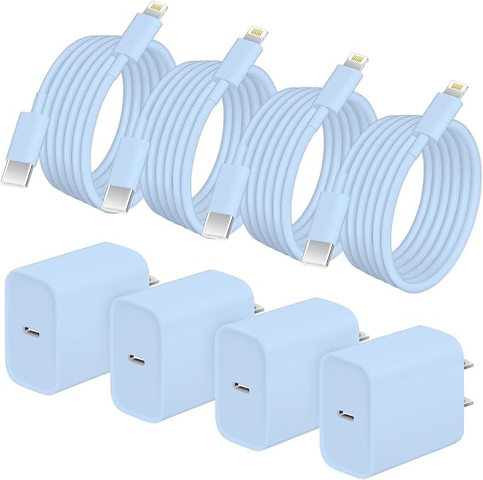 AISNI iPhone Charger Fast Charging 4 Pack 20W PD USB C Charger Block with 6 FT MFi Certified iPhone 14/13 Fast Charging Cable Compatible for iPhone 14/13/12/11 Pro Max/Xs Max/XR/XiPad-Blue