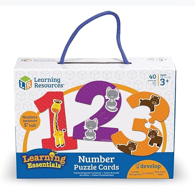Learning Resources Number Puzzle Cards, Early Number Recognition, Toddler Puzzle, 20 Self-Correcting Puzzles, 40 Pieces, Ages 3+