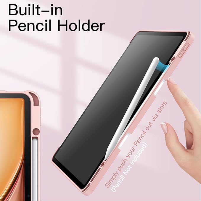 JETech Case for iPad Air 13-Inch M4/M3/M2 (2026/2025/2024) with Pencil Holder Clear Transparent Back Shell Slim Stand Shockproof Tablet Cover Auto Wake/Sleep (Black)