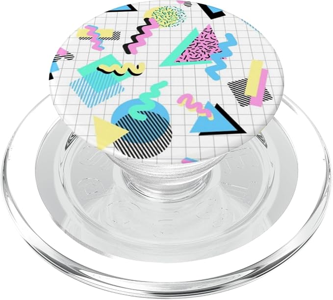 Aesthetica Retro 80's 90's Geometric Pattern Pop Socket PopGrip for Most Devices with Smooth Hard Plastic Cases - Black Multicolor