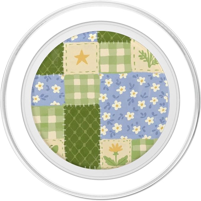 Green Blue Patchwork Floral Pattern PopSockets Adhesive PopGrip