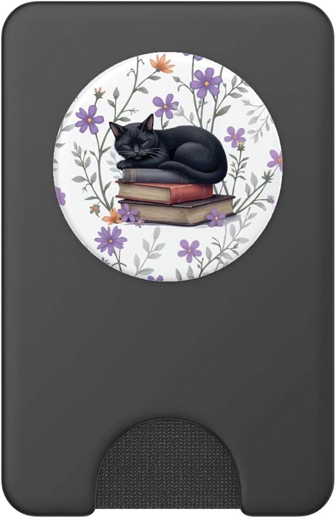 Reading Cat Purple Flower Floral Book Lover Librarian PopSockets PopGrip for MagSafe