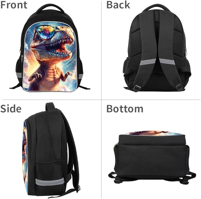 Kids Backpack Lightweight Durable Medium Teens Kids Backpack for School Boys and Girls Bookbag with Adjustable Shoulder Straps & Padded Back 17 Inch School bags with 3D Reflective Dinosaur Cartoon