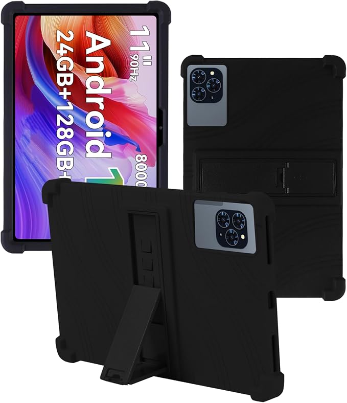 Case for KINGRID T90 11 inch Android 16 TabletWUNIAK Shock Proof Lightweight Stand Rubber Shell Protective CoverKids Friendly Soft Silicone Adjustable Stand CoverBlack